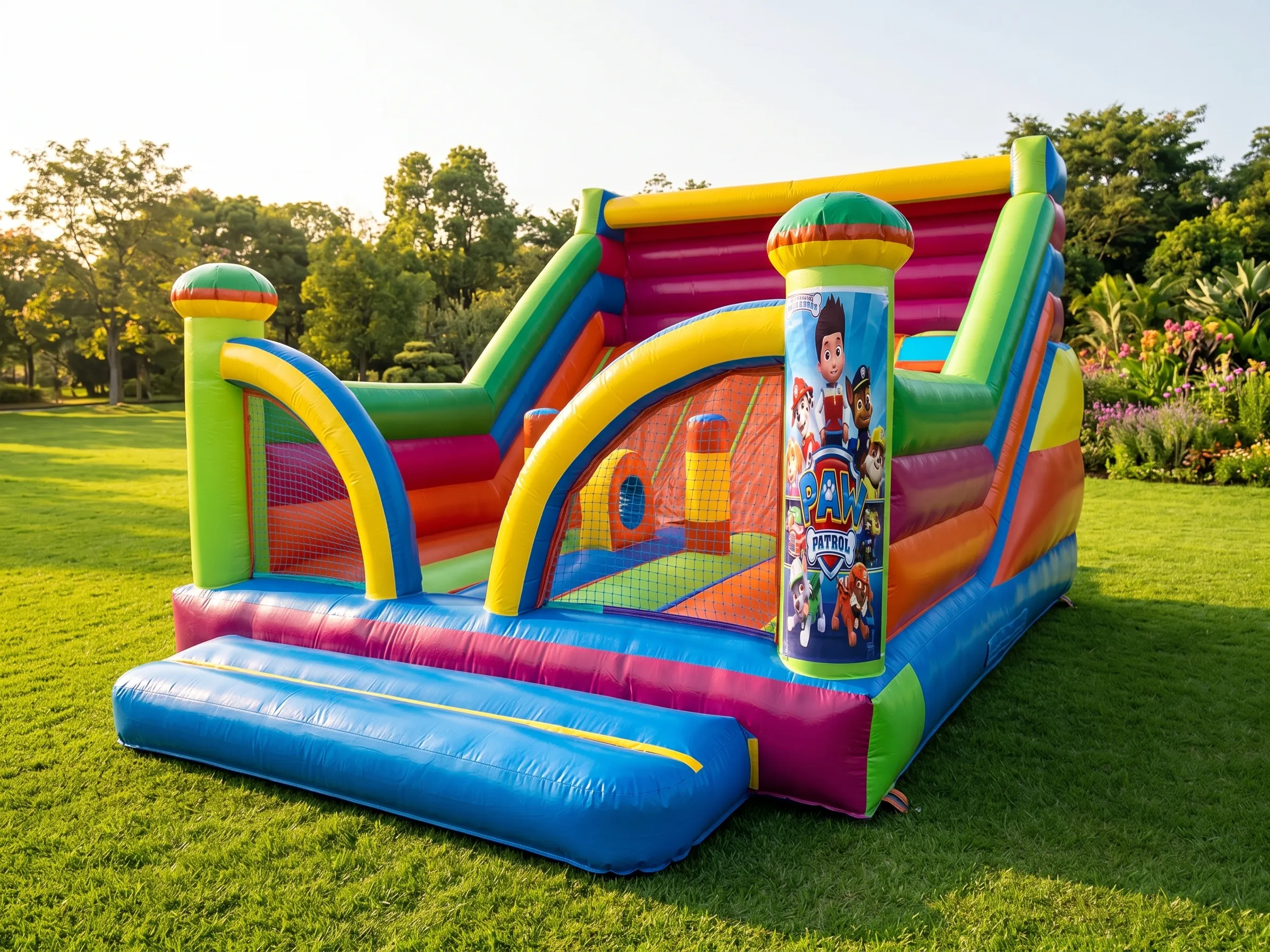 Castillo hinchable con tobogán y serigrafía de la Patrulla Canina