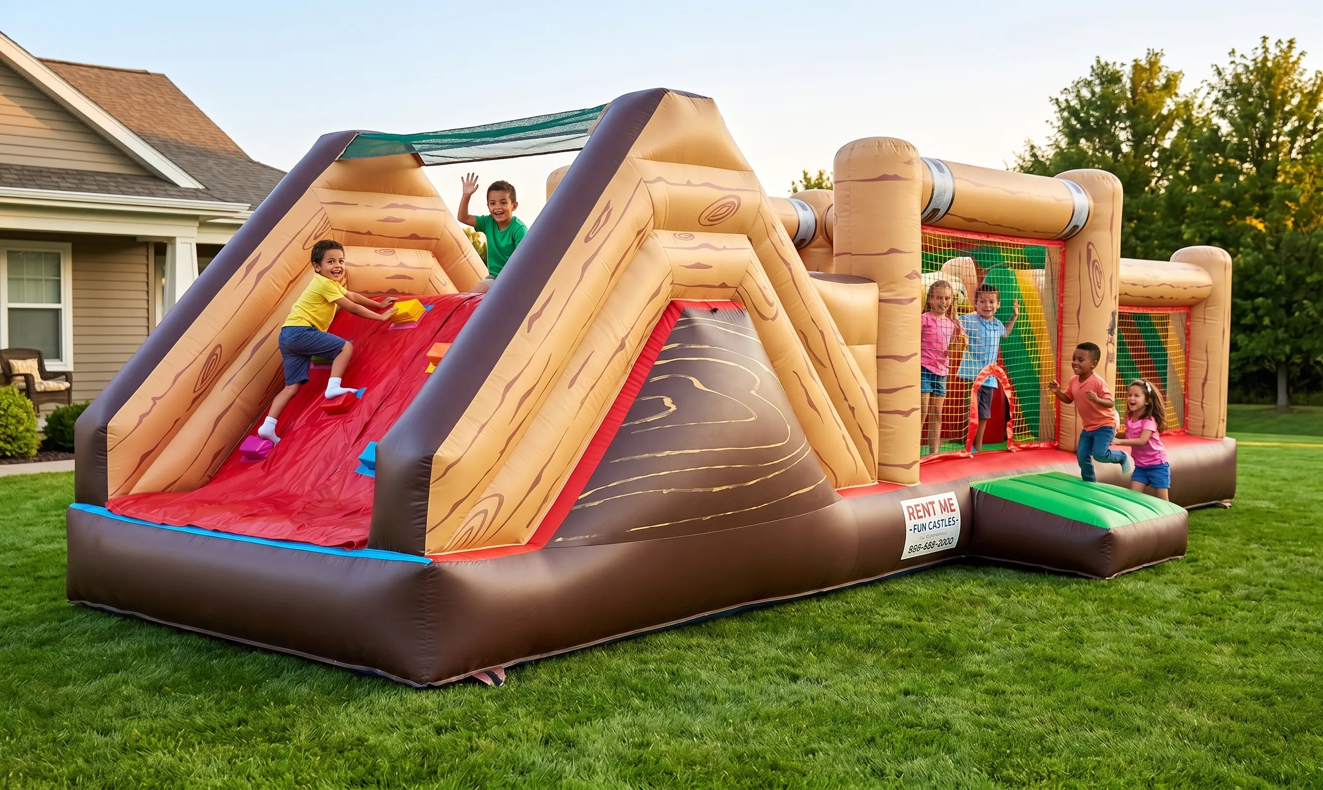 Pista americana hinchable de 8 x 4 metros con obstáculos